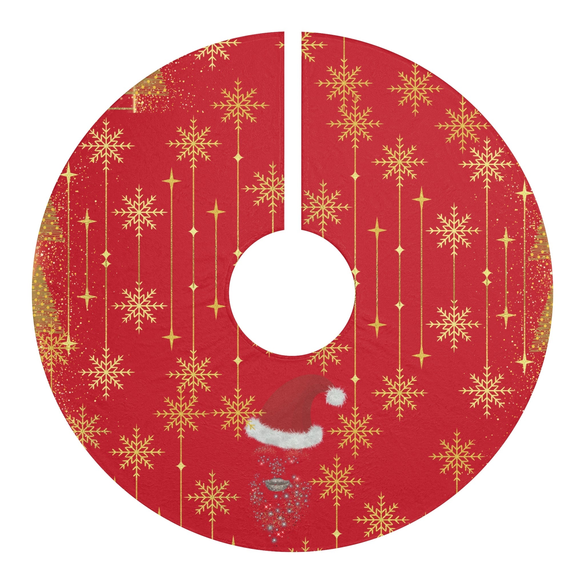 Red Snowflake Christmas Tree Skirt — Festive Santa Hat Holiday Decor - T Squared Happy Gifts