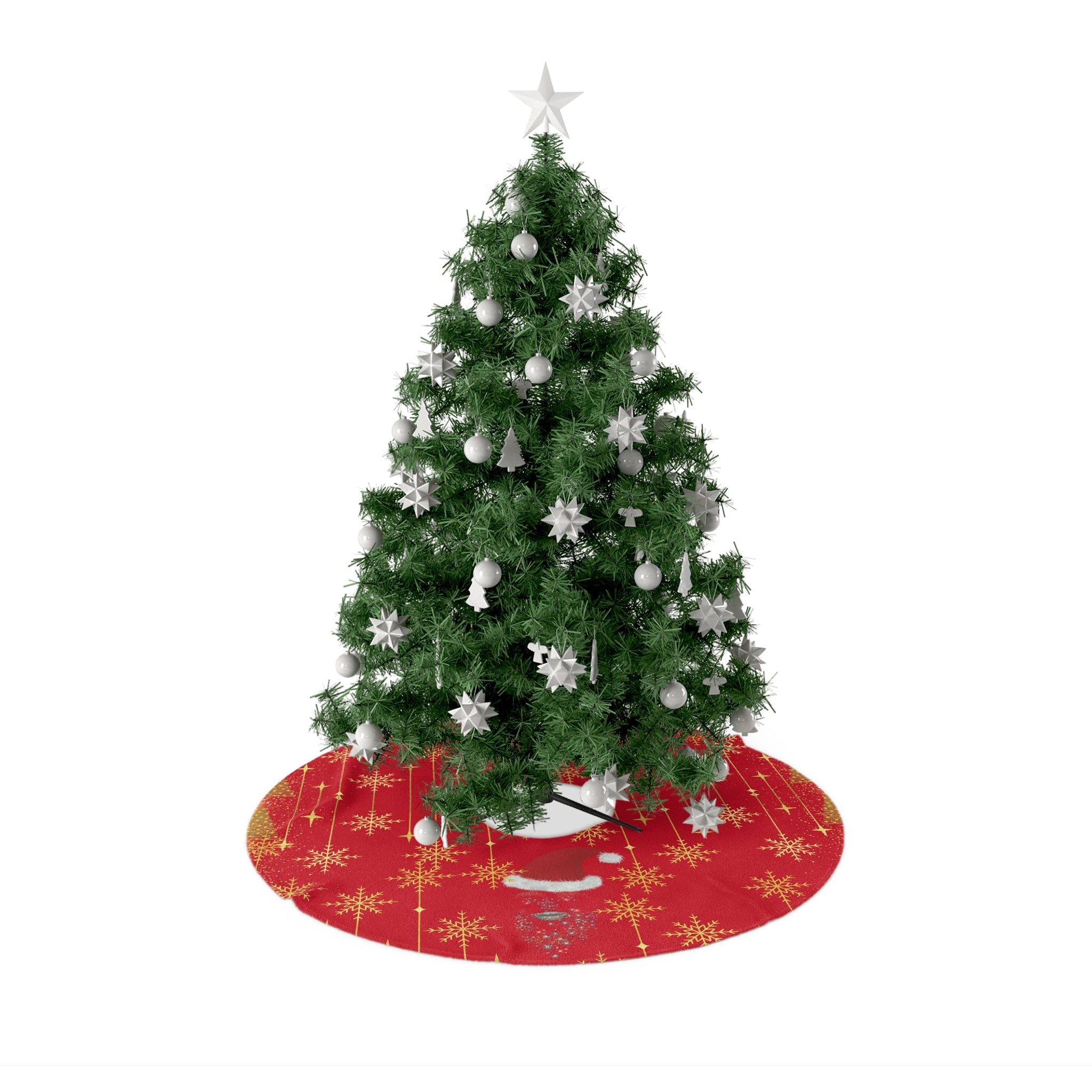 Red Snowflake Christmas Tree Skirt — Festive Santa Hat Holiday Decor - T Squared Happy Gifts
