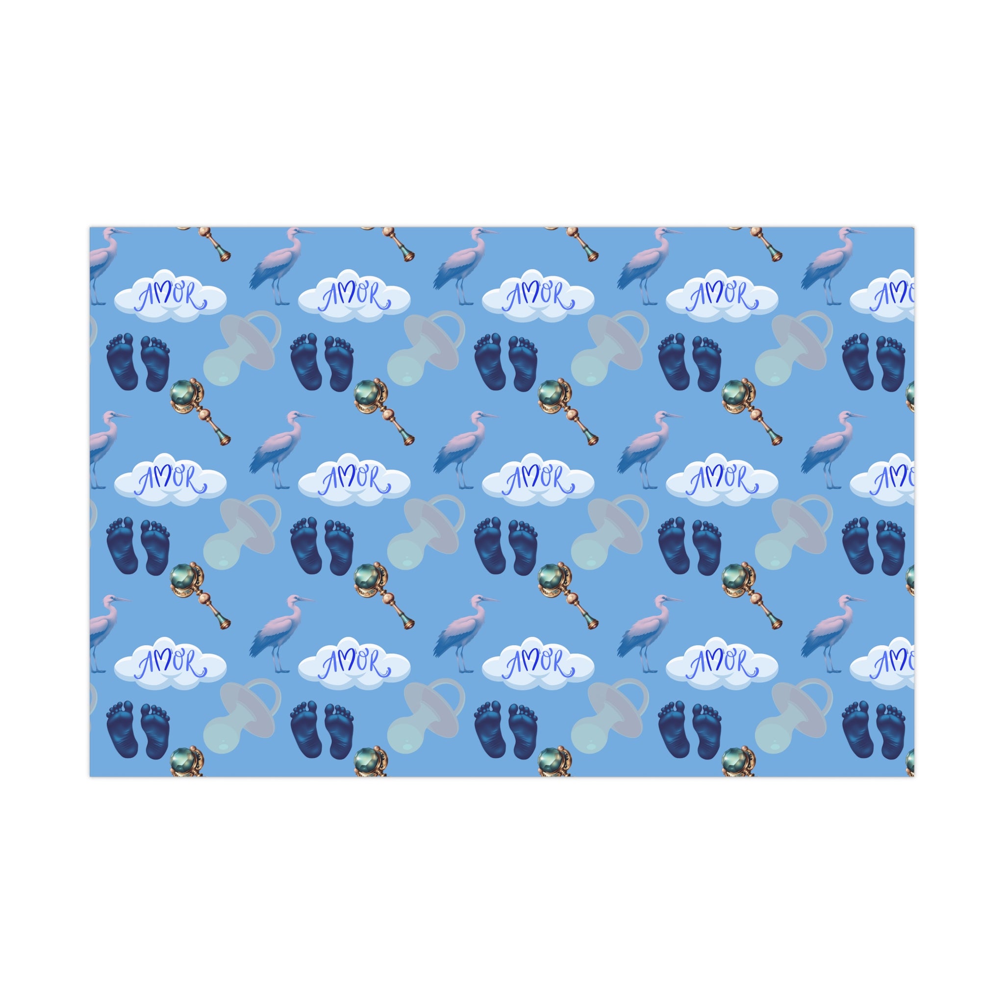 Amor Blue Baby Shower Gift Wrap - T Squared Happy Gifts