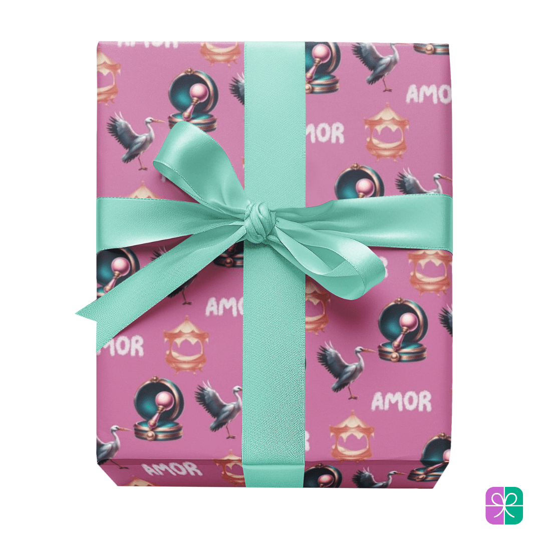 Amor Pink Baby Shower Gift Wrap - T Squared Happy Gifts