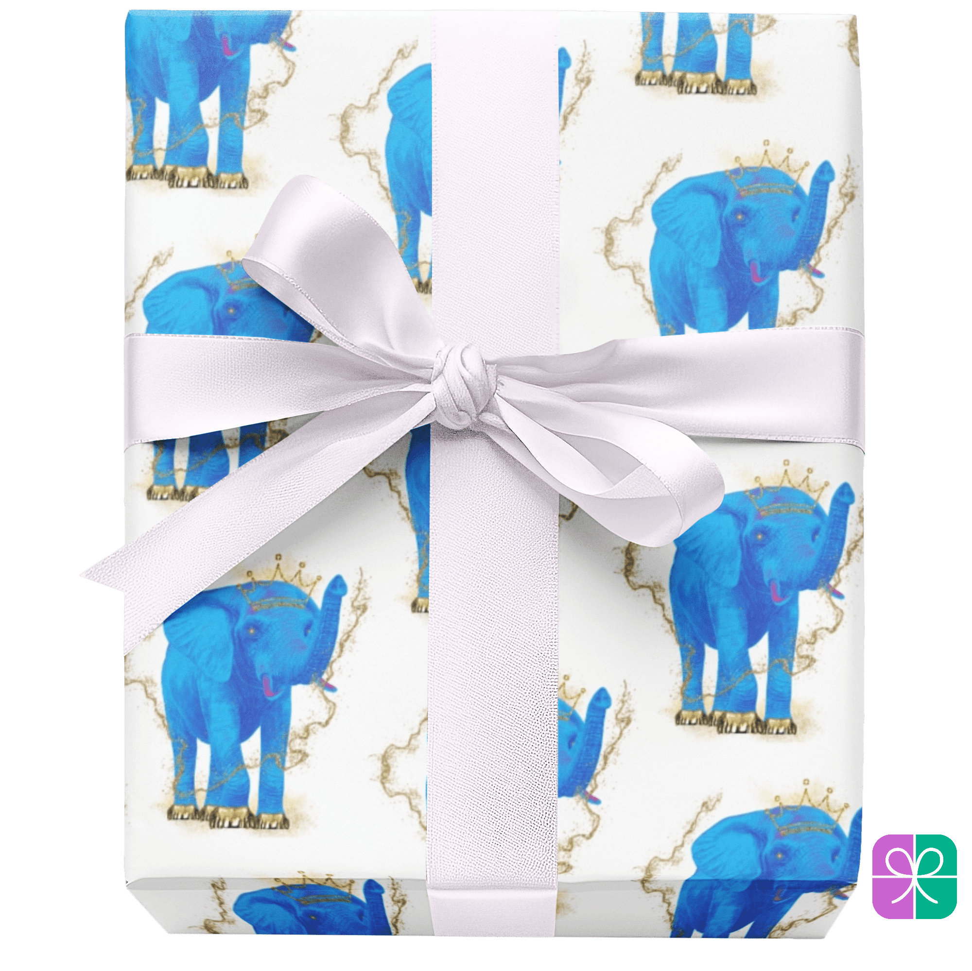 T Squared Happy™ Gift Wrap – Crowned Blue Elephant - T Squared Happy Gifts