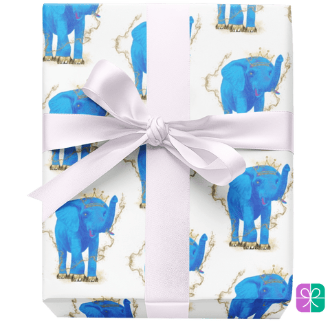 T Squared Happy™ Gift Wrap – Crowned Blue Elephant – T